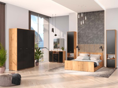 Спален комплект LYRA (дъб апелачи/черен гланц)